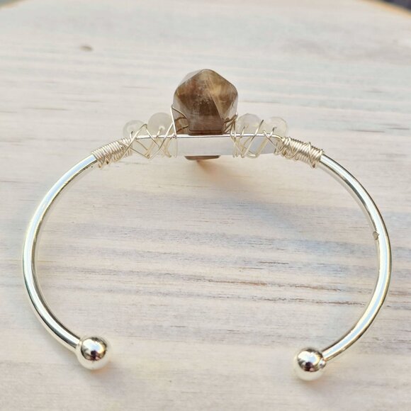 Sunstone & Moonstone Wire Wrap Cuff – 925 Over Copper – Joy & Intuition Talisman - Picture 7 of 12